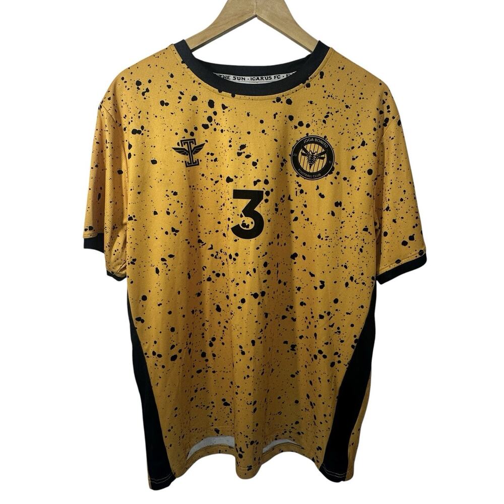 Icarus FC Soccer Jersey #3 Estrada Yellow Black Splatter XL Mens Kit